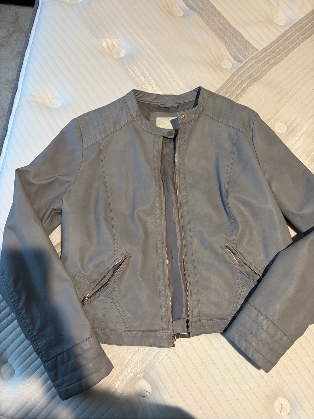Classic Women's Grey Leather Jacket